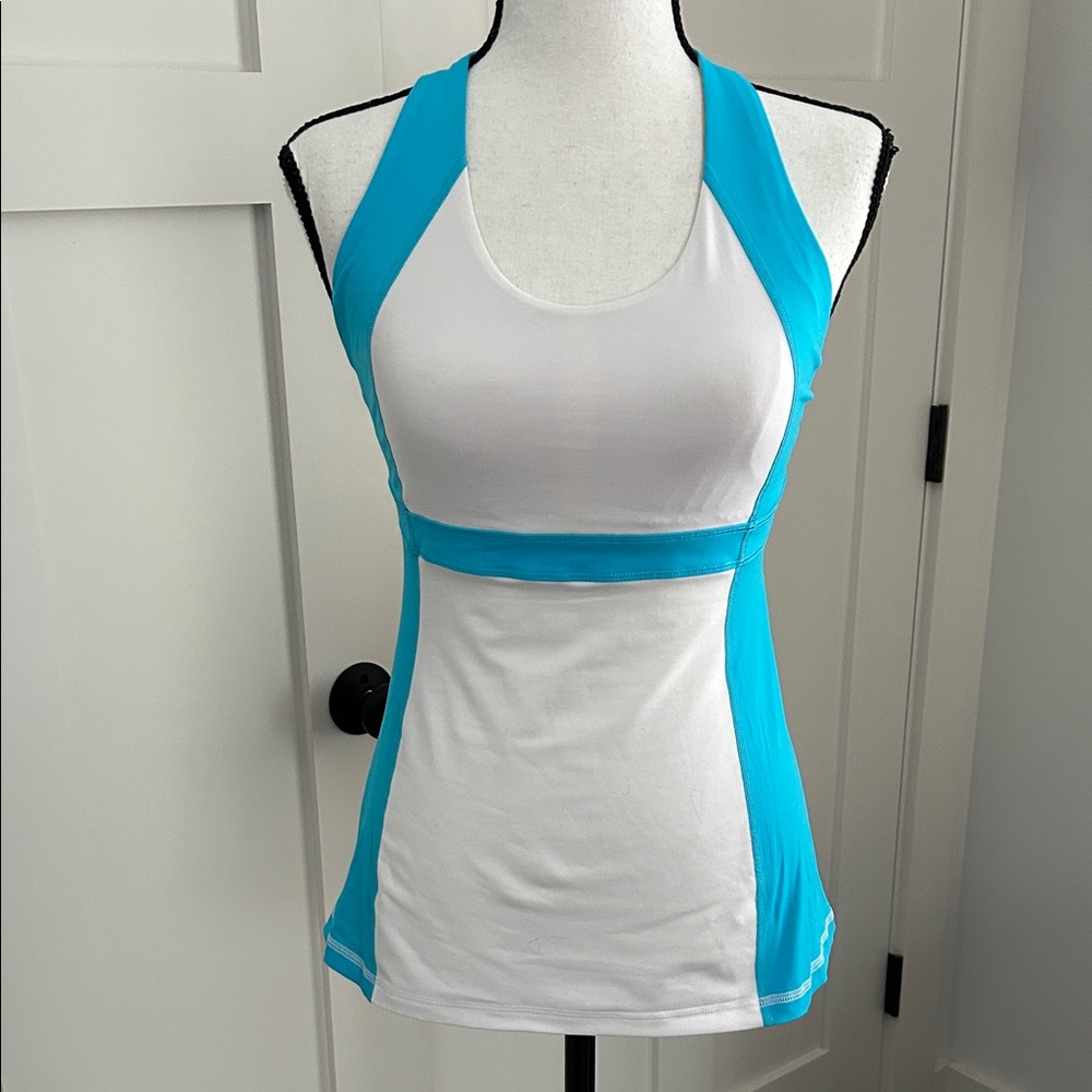 lululemon athletica White and Bright Blue Racerback Tank Top